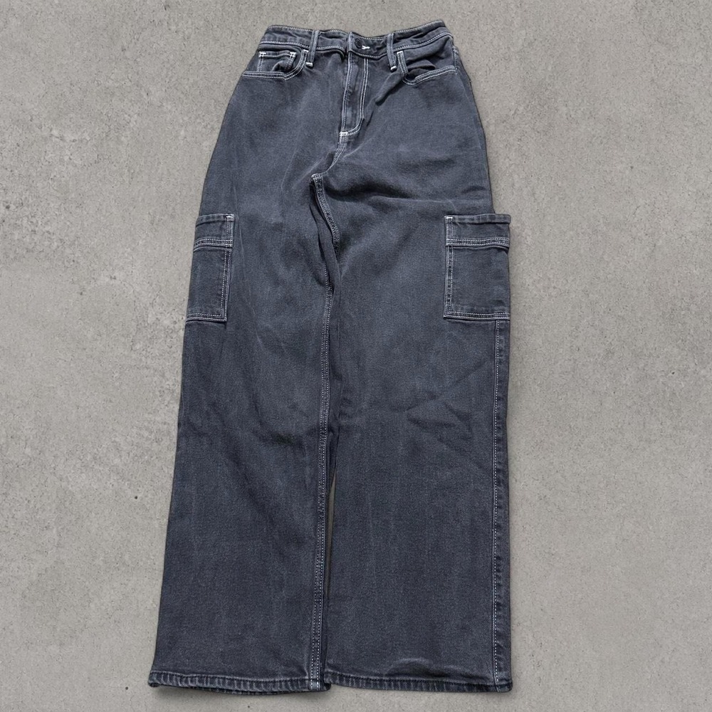 Hollister Curvy Ultra High-Rise Cargo Jeans Washed Black Y2K Skater W26 L29 3S